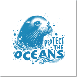 Protect the Oceans - Sea lion blue Posters and Art